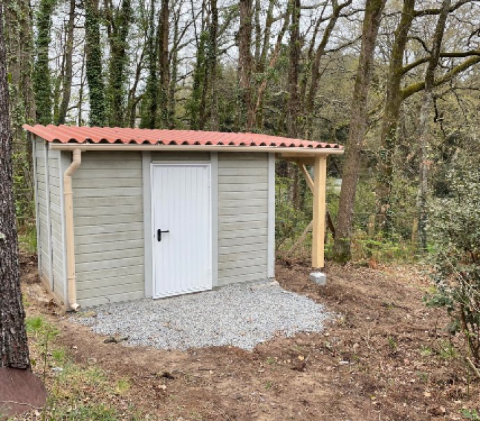  Abri de jardin en béton aspect bois 1 pente avec bûcher